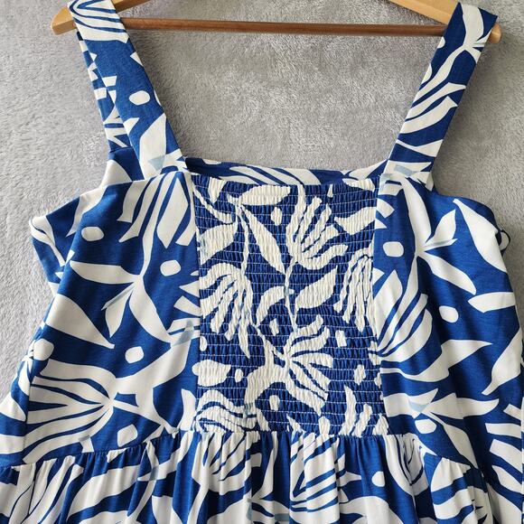 Sea Salt Organic Cotton Dress Womens Size 14 Large Floral Blue White Deep Water - Picture 7 of 9
